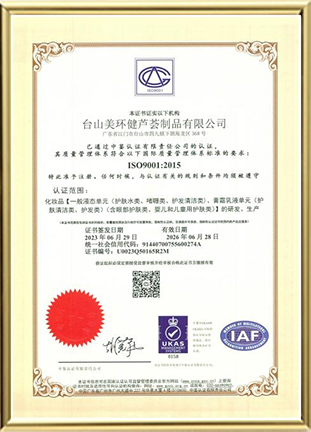 ISO9001国际质量管理体系认证证书